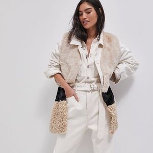 NWT Anthropologie Lindsie Sherpa Vest Cream Black